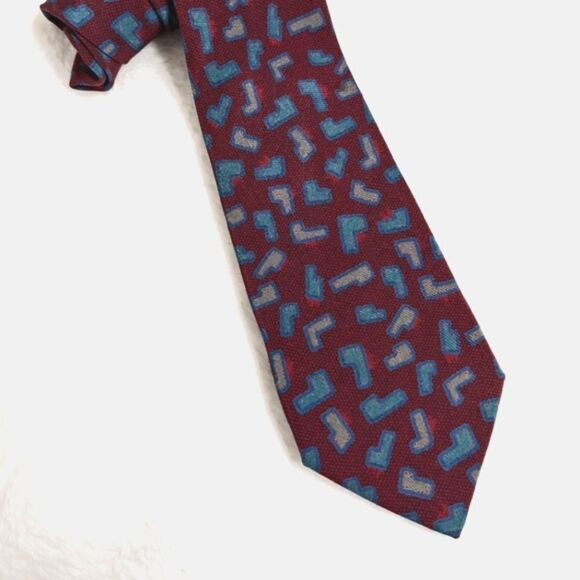 Men's Vintage 100% Silk Tie Made in Italy - Abstract Block Motif - Picture 5 of 14
